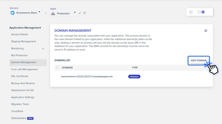add domain name in cloudways