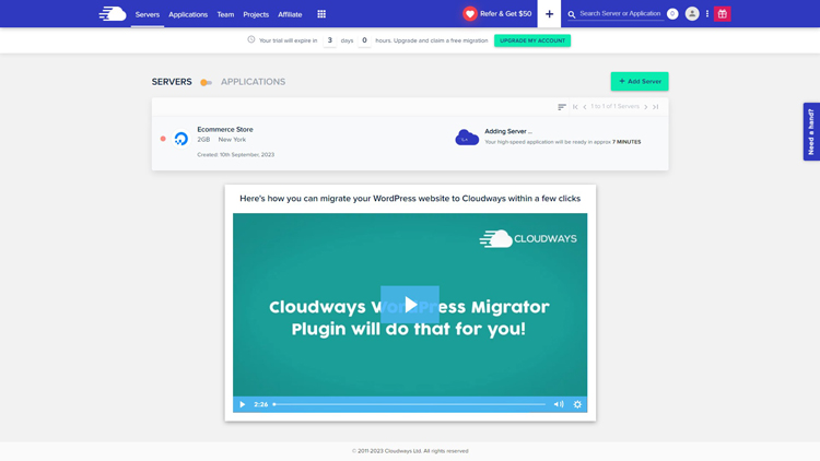 cloudways adding server step