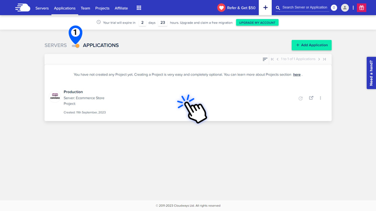 cloudways applications page