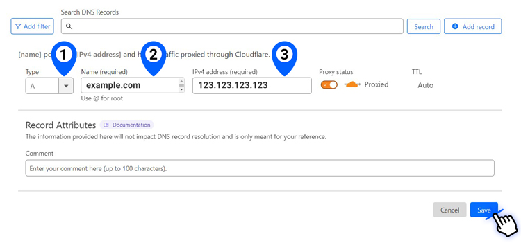create DNS records in cloudflare